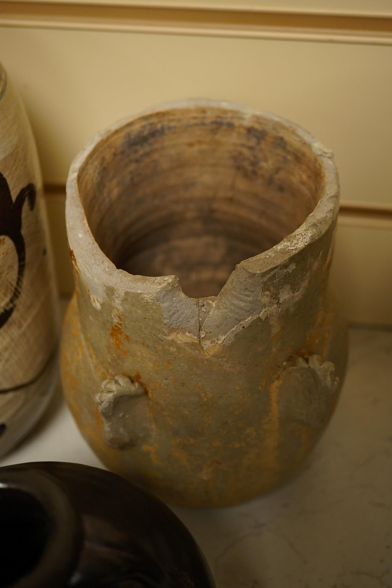 Four various Chinese stoneware vessels, tallest 22cm high. Condition - poor to fair